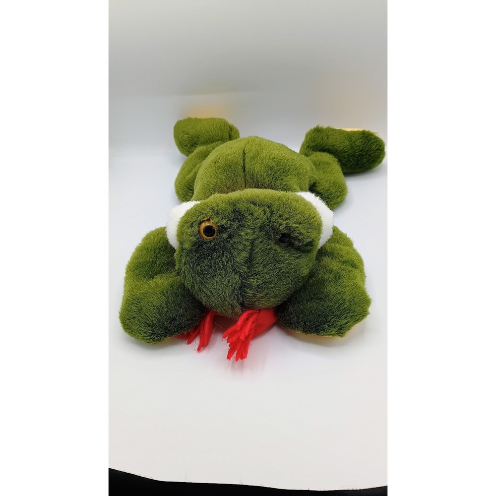 16" 1998 WISHPETS Item# 14018 Mr. RIBET Green Yellow Laying Down Frog Scarf B6